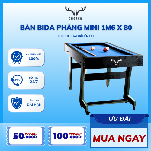 Bàn bida phăng mini Choper 1m6 x 80 gấp gọn, tiết kiệm không gian