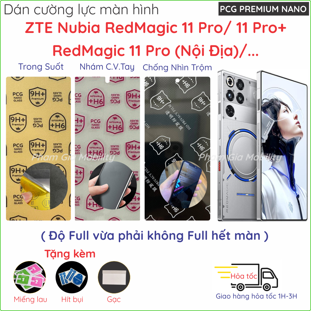 Dán cường lực màn hình ZTE Nubia RedMagic Red Magic 11Pro 11 Pro Plus 5G loại nano trong, nhám, BVM,