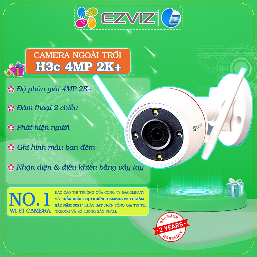 Camera wifi ngoài trời Ezviz C3TN H3C H3 chính hãng, đàm thoại màu ban đêm