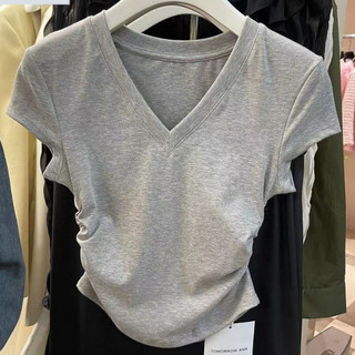 Áo Croptop Cổ Chữ V Nhún Eo Nữ Form Ôm Body Basic Thời Trang CR03 CinZy SG
