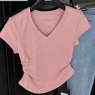 Áo Croptop Cổ Chữ V Nhún Eo Nữ Form Ôm Body Basic Thời Trang CR03 CinZy SG