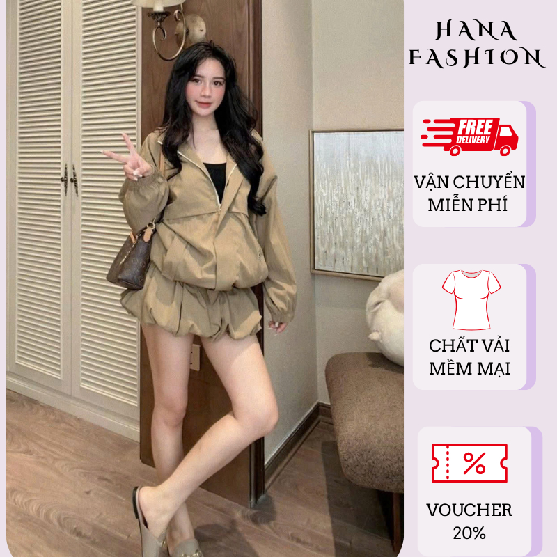 Set đồ nữ, đồ bộ nữ HANA HCOM26801 áo khoác tay bo mix chân váy bí trẻ trung năng động