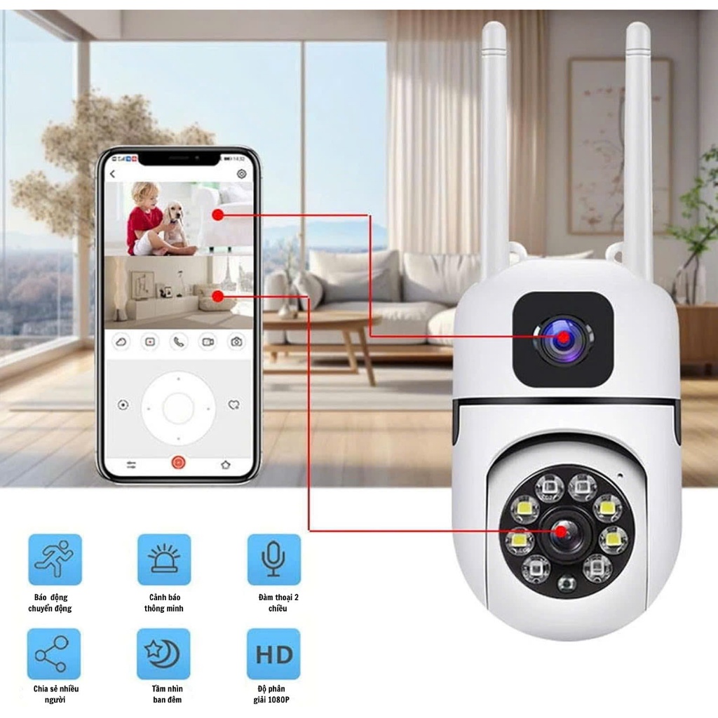 Camera Wifi 360 Độ V360 Pro Full HD – Giám Sát Ngoài Trời, Hồng Ngoại, Đàm Thoại & Báo Động Thông Mi