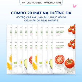  Combo mix 20 mặt nạ mix 3 loại Nature Republic hỗ trợ cấp ẩm làm dịu phục hồi đều màu da Mask Sheet Real Nature 23ml 