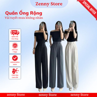  Quần ống rộng nữ ZENNY vải tuyết mưa loại đẹp không nhăn quần ống suông lưng cao nữ 1 khuy 