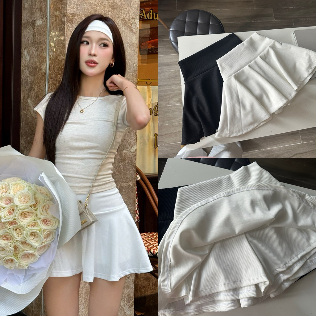 BAPIE DEROSE SKIRT (CÓ QUẦN TRONG) - Chân Váy Xoè Đơn Giản Lưng Cao Có Lót Chất Thun Gân 1 Mặt