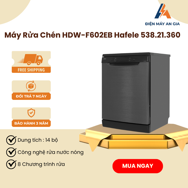 Máy Rửa Chén Độc Lập HDW-F602EB Hafele 538.21.360 - Động cơ Inverter BLDC - PEB