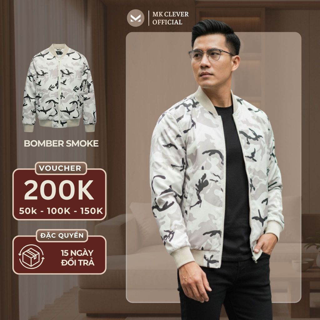 Áo khoác nam bomber Smoke MK CLEVER chất liệu vải gió trần bông dày dặn, giữ ấm tốt, trẻ trung