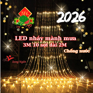  Đèn LED Trang Trí Rèm Mành Noel Tết 3x2m 10 Sợi Hiệu Ứng Mưa Rơi Thác Đổ Chống Nước 