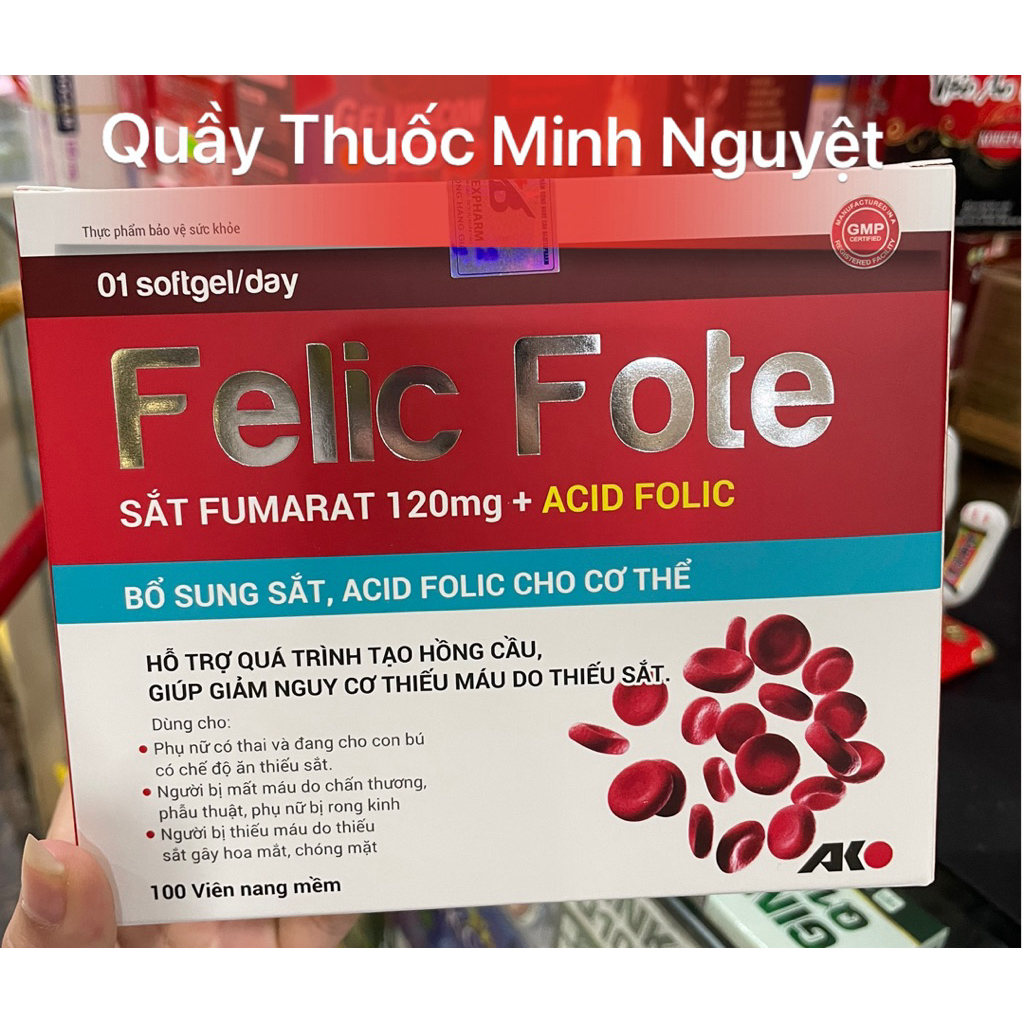 Viên uống Felic Fote - Bổ sung sắt và acid folic, giảm thiếu máu do thiếu sắt,hỗ trợ quá trình tạo m