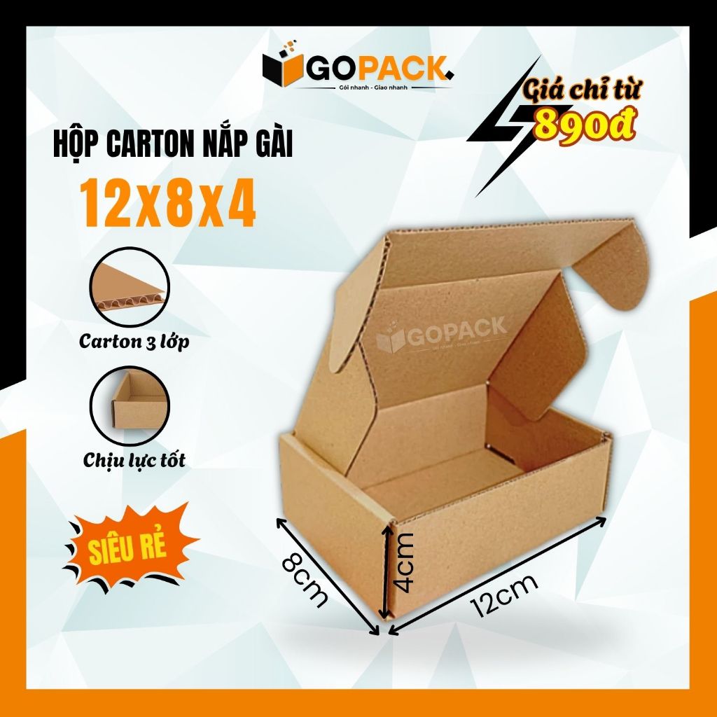 [COMBO 100] Hộp Nắp Gài 12x8x4 hộp giấy carton nắp gài đóng hàng tiện lợi giá rẻ tại xưởng - GOPACK