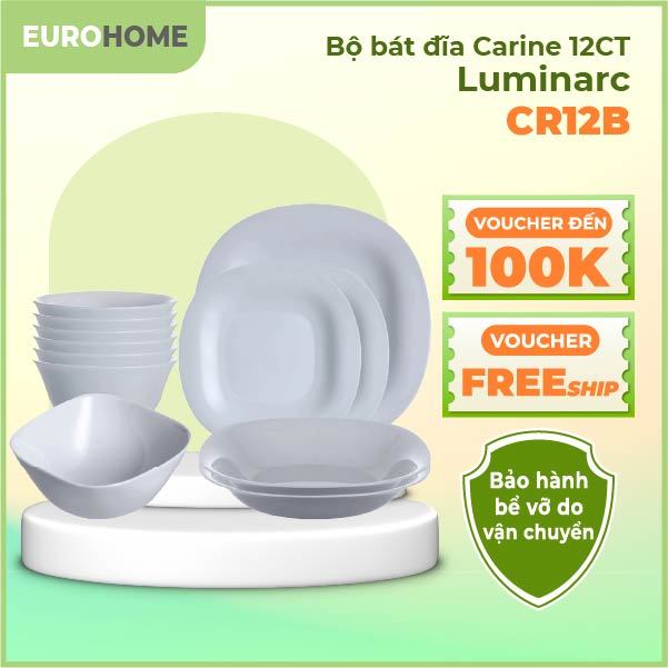 Bộ bát đĩa (tô, chén, dĩa) Luminarc Carine thủy tinh 12 chi tiết CR12B