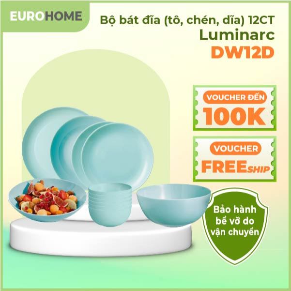 Bộ bát đĩa (tô, chén, dĩa) Luminarc thủy tinh xanh ngọc 12 chi tiết DW12D