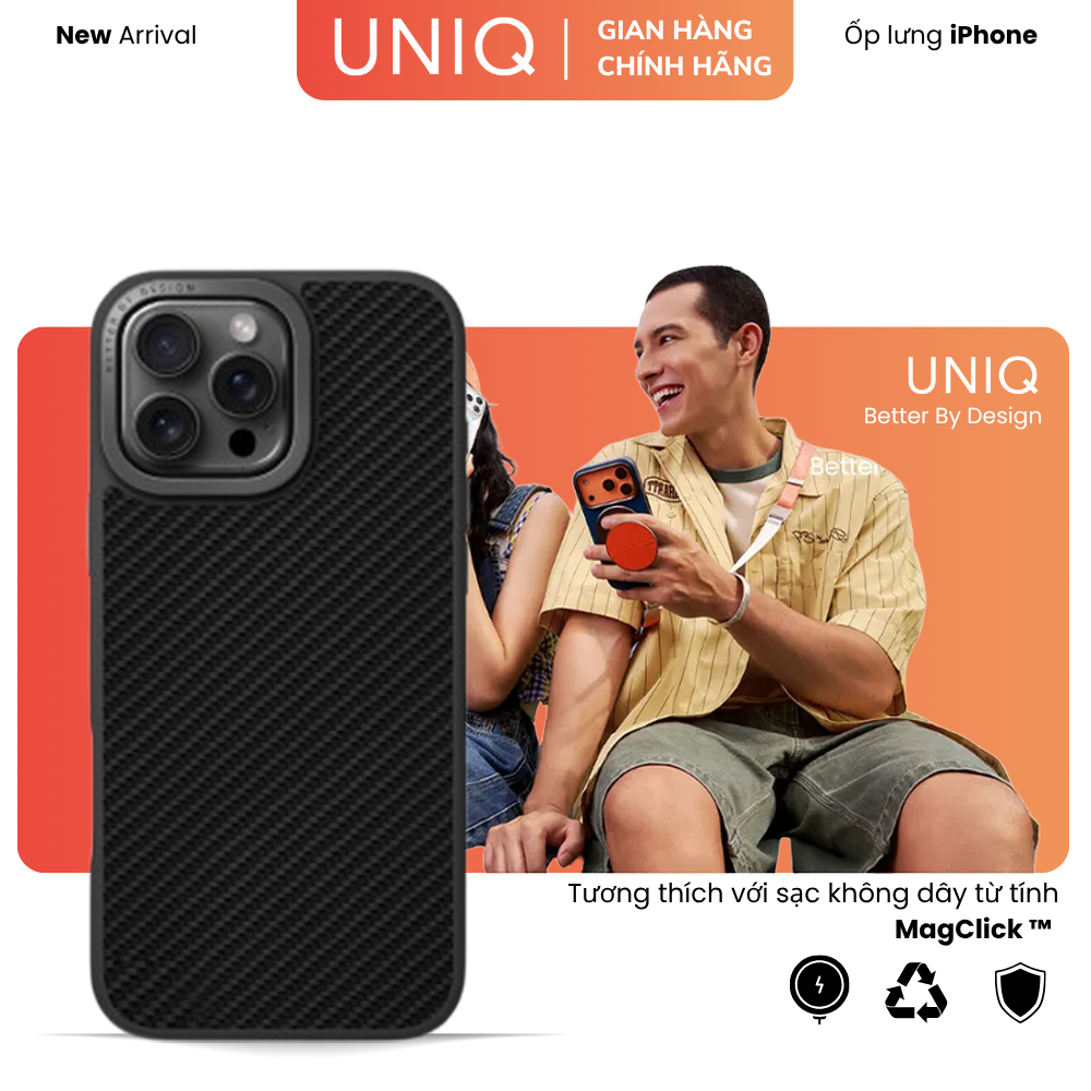 Ốp lưng IPhone 16 Pro Max UNIQ KEVA -  Kevlar Siêu Bền, Chân Đế Camera, Chống Rơi 4m