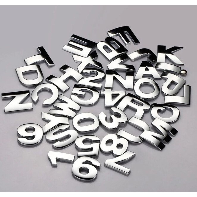 Chữ và số dán ô tô, chữ nổi dán xe, chữ theo yêu cầu, chữ trang trí xe hơi,...chất liệu inox và nhựa