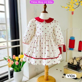  Váy bé gái thu đông mẫu nhung tăm phối cổ sen đỏ dài tay cho bé mặc lễ tết noel ,đi chơi Size 1- 8T 