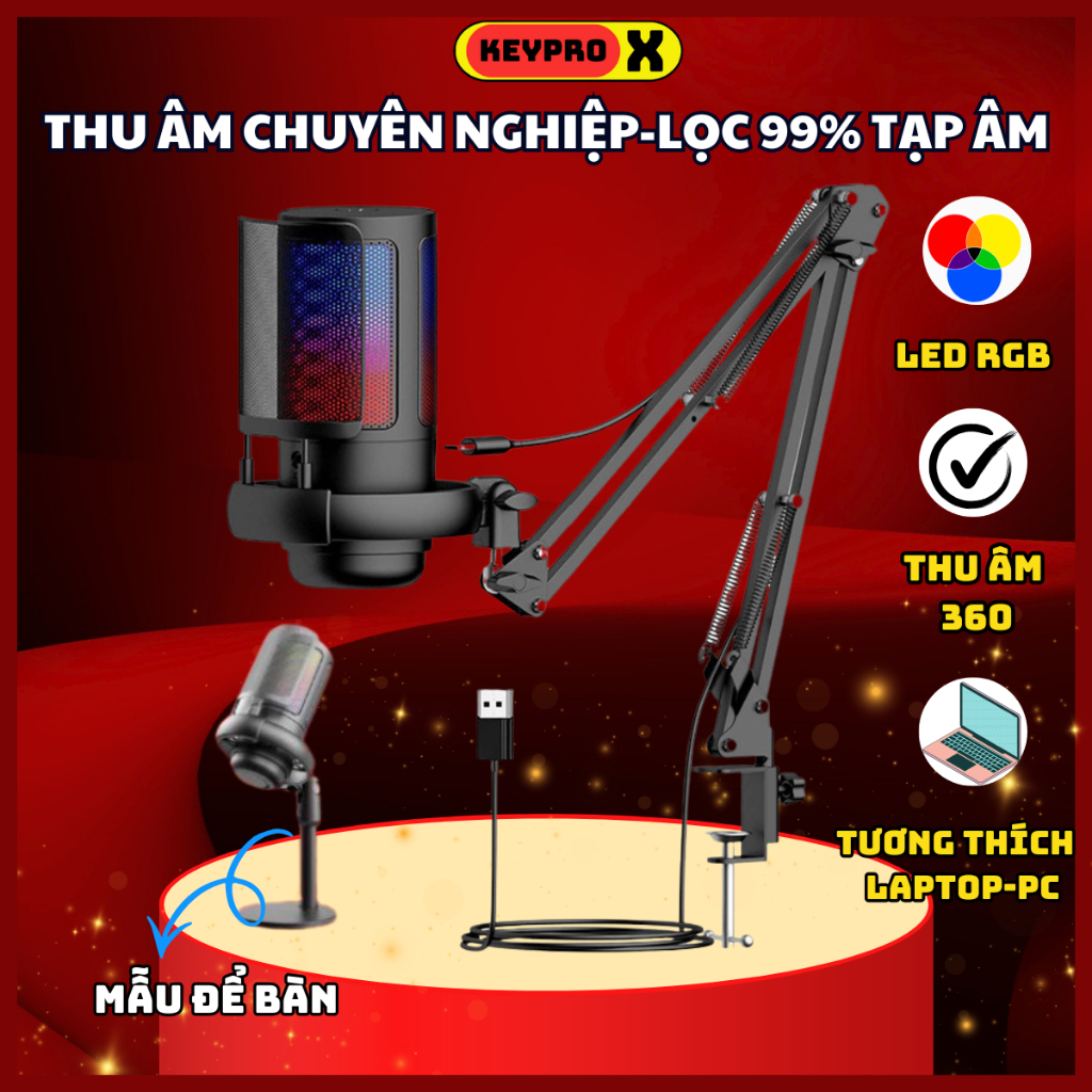 Micro-Micro Livestream, Thu Âm Chuyên Nghiệp ME6S KeyPro- LED RGB-Lọc 99% Tạp Âm-Thu Âm 360 Độ-BH12T