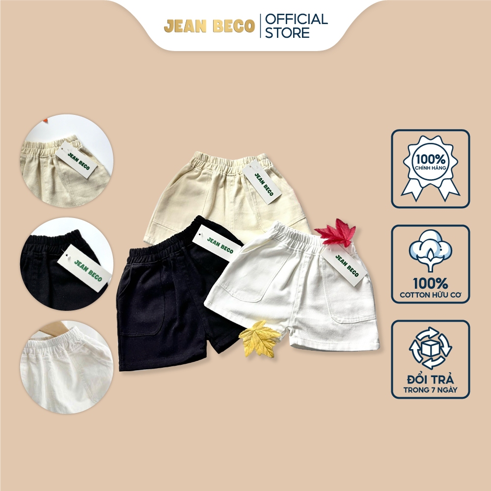 Quần Short kaki dán túi JEANBECO, quần đùi ngắn bé trai bé gái chất liệu kaki Hàn Quốc - QSKK-02