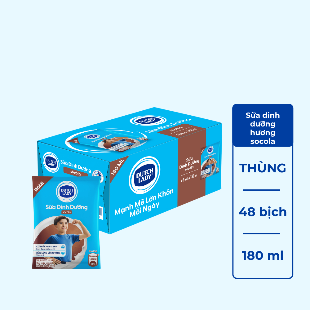 Thùng 48 Bịch Sữa Tươi Tiệt Trùng Dutch Lady Cô Gái Hà Lan Hương Socola 180ml