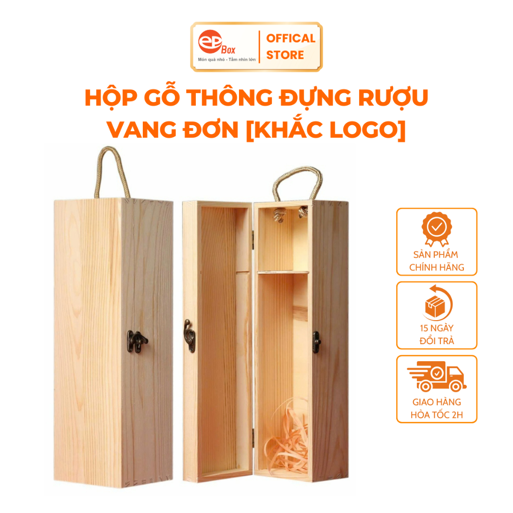 Hộp Đựng Rượu Vang Gỗ Thông Đơn Epvina Box Khắc Logo Theo Yêu Cầu