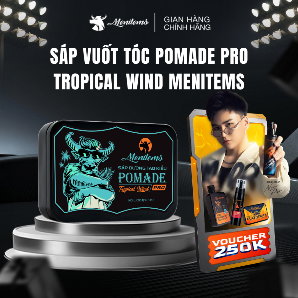  Sáp vuốt tóc nam Menitems Pomade Pro Wind giúp tạo kiểu tóc giữ nếp tóc tự nhiên đến 10h 