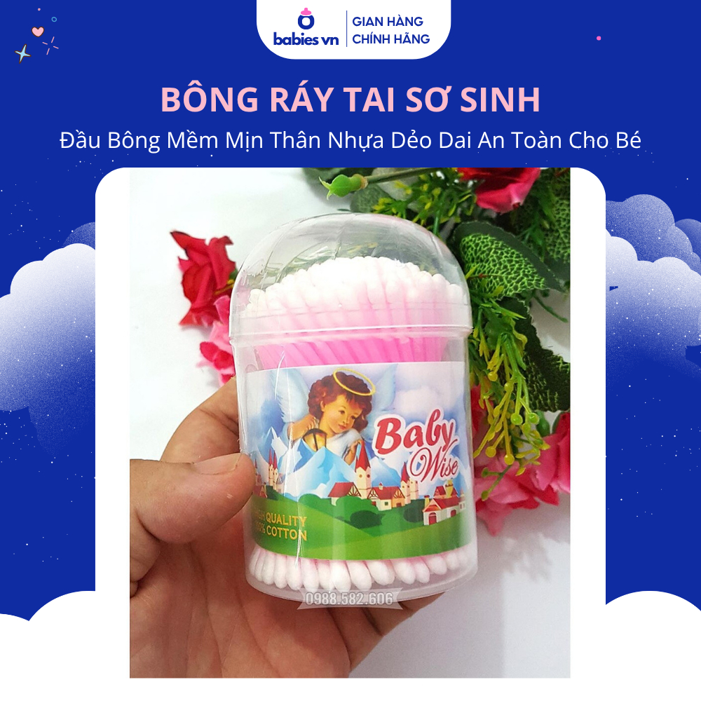 Bông Ráy Tai Sơ Sinh Đầu Bông Mềm Mịn Thân Nhựa Dẻo Dai An Toàn Cho Bé