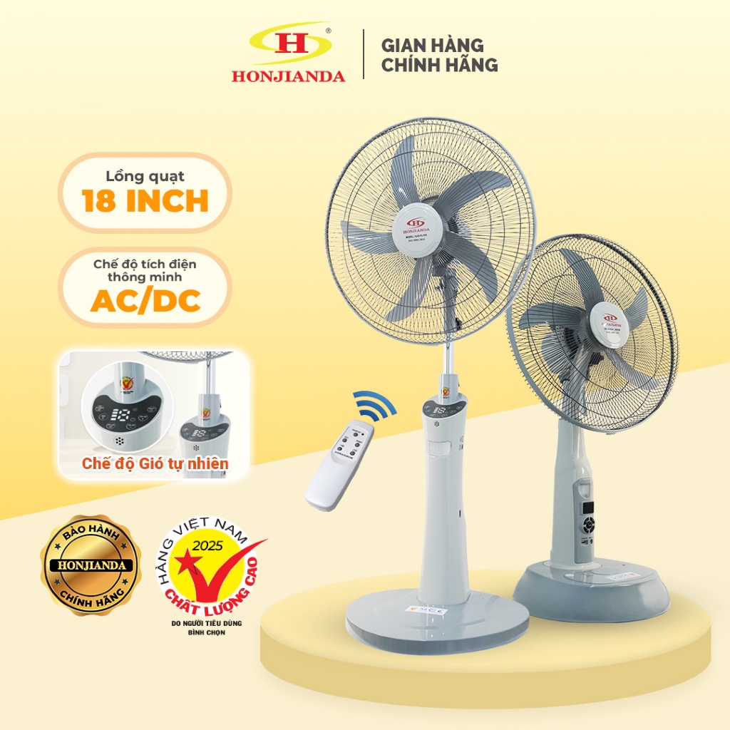 Quạt Sạc Tích Điện để bàn AC&DC 18 inch Honjianda FL608 / FL818 - có đèn LED hỗ trợ cúp điện, remote
