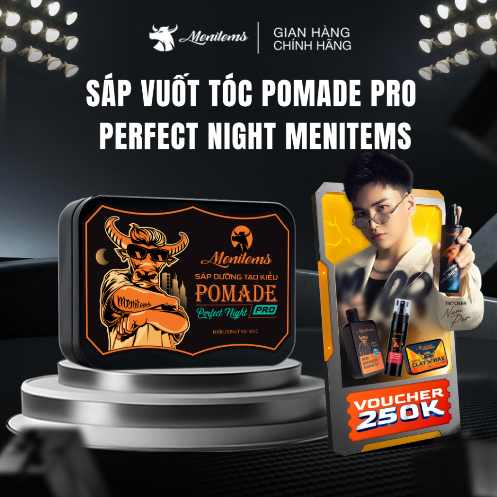  Sáp vuốt tóc nam Menitems Pomade Pro Perfect Night 100g sáp pomade tạo kiểu tóc mùi hương nam tính 