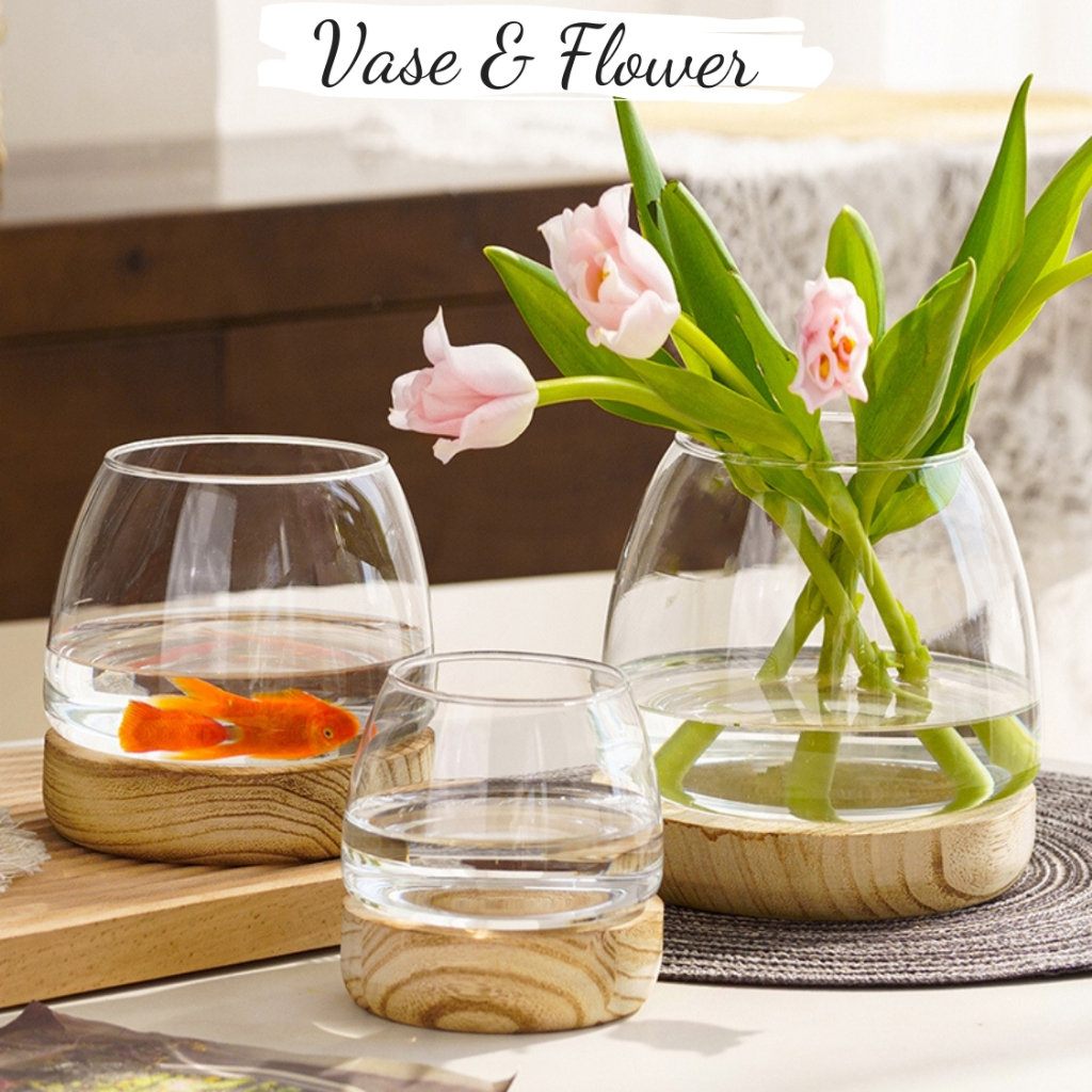 Lọ hoa thủy tinh bầu cắm hoa, chậu nuôi cá Vase&Flower BT072 trang trí nhà cửa và decor phòng khách
