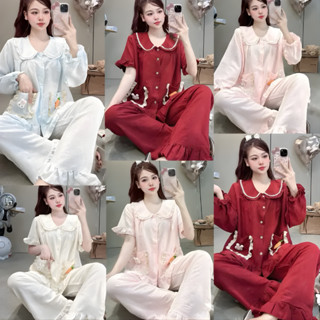   DEAL MỞ BÁN  Bộ Đồ Ngủ Nữ JUSOKA Pijama Mặc Nhà Cổ Sen Túi Nơ Chất Đũi Vân Nổi Mềm Đẹp Cho Nữ DU17 