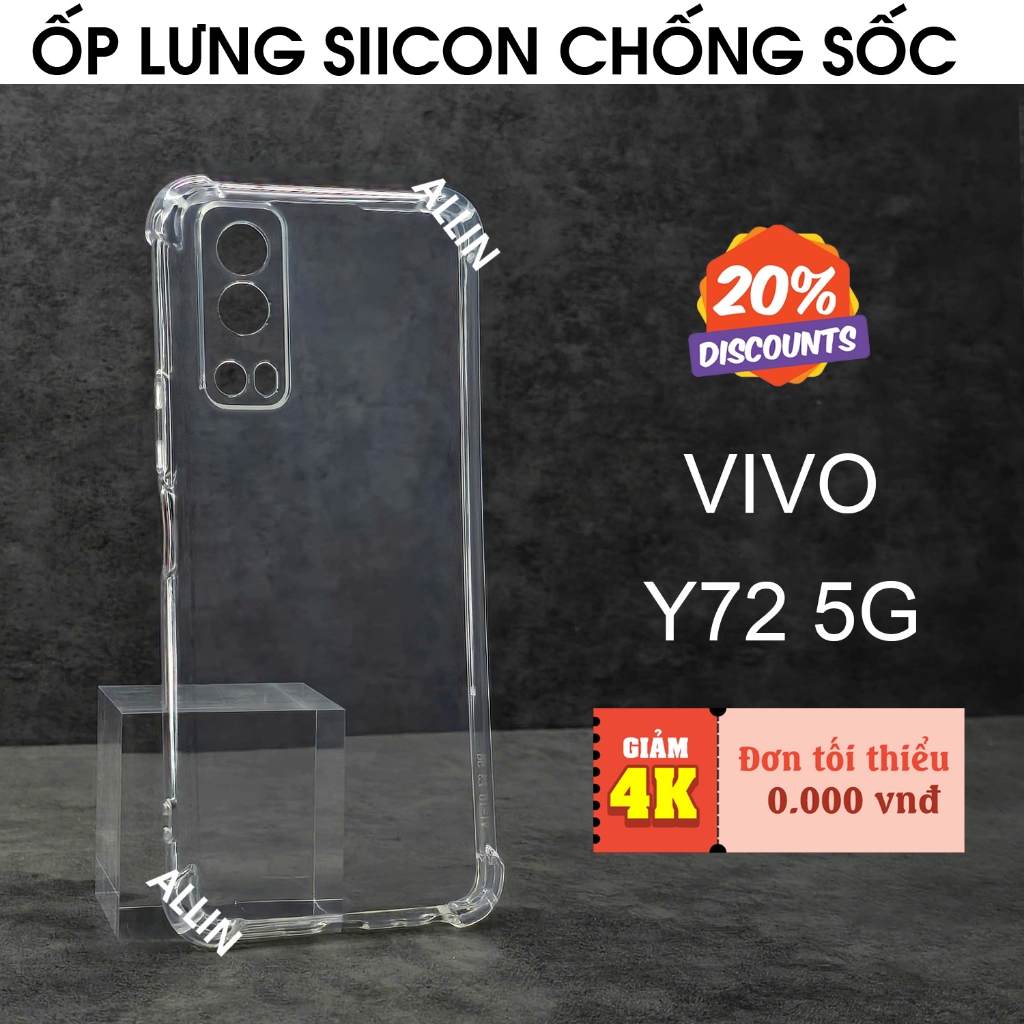 Ốp lưng Vivo Y72 5G silicon trong suốt chống sốc / bảo vệ camera