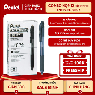  Hộp 12 Bút Bi Nước Nhật Bản Pentel BL107 | Khô Trong 1 3s | Bút Bi Nhiều Màu | Bút Bi Gel Pentel Energel X 