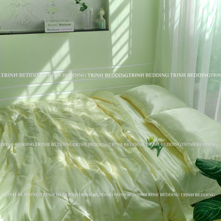 Bộ Ga Phi Lụa Bóng Mềm Mịn Mát Mền Chần Bông 10CM| 20CM| 30CM |Vỏ ôm kéo| Trinh Bedding