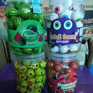  Bán sỉ Hộp Kẹo dẻo 60 viên hình con mắt dưa hấu vịt vàng gấu trúc quả bóng... 