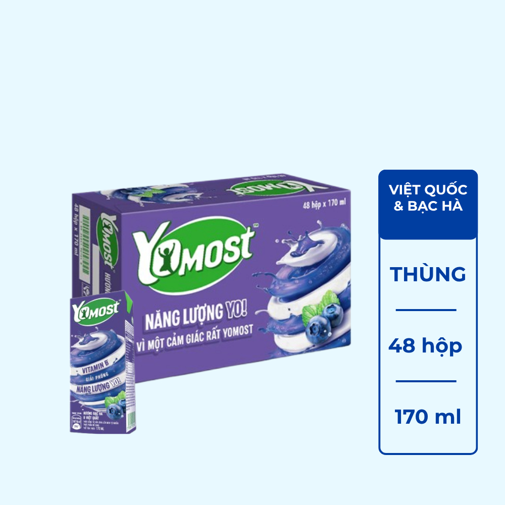 Thùng 48 Hộp Sữa Chua Lên Men Tự Nhiên Yomost Bạc Hà - Việt Quất (170ml/Hộp)