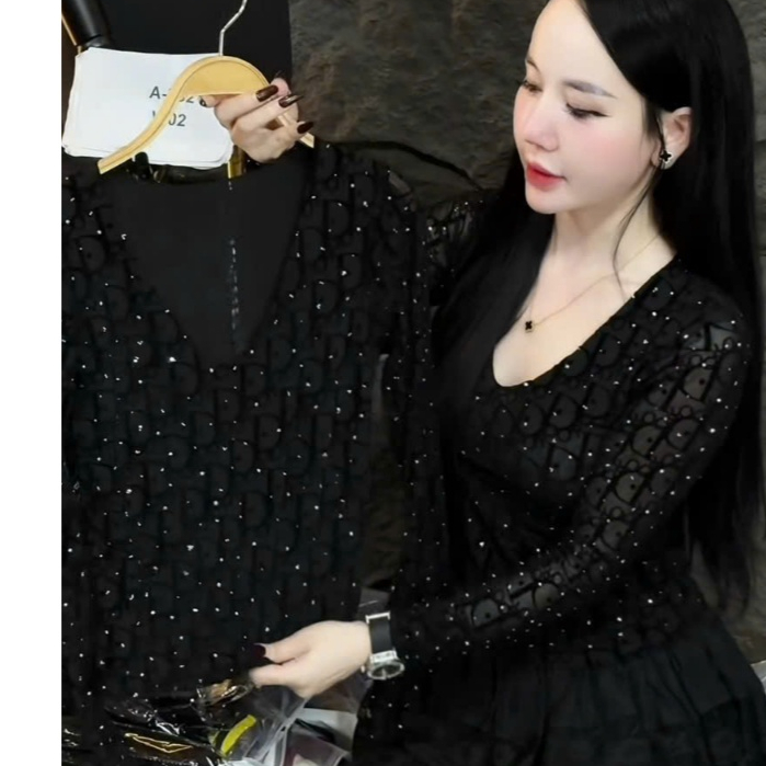 Áo Lưới Phủ Nhung Đá Bling Bling Ôm Body Hót Girl