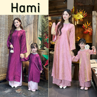  Áo dài mẹ và bé gái Tường Xuân dáng suông cách tân cổ tròn đính kết thủ công cao cấp mặc dịp lễ tết 