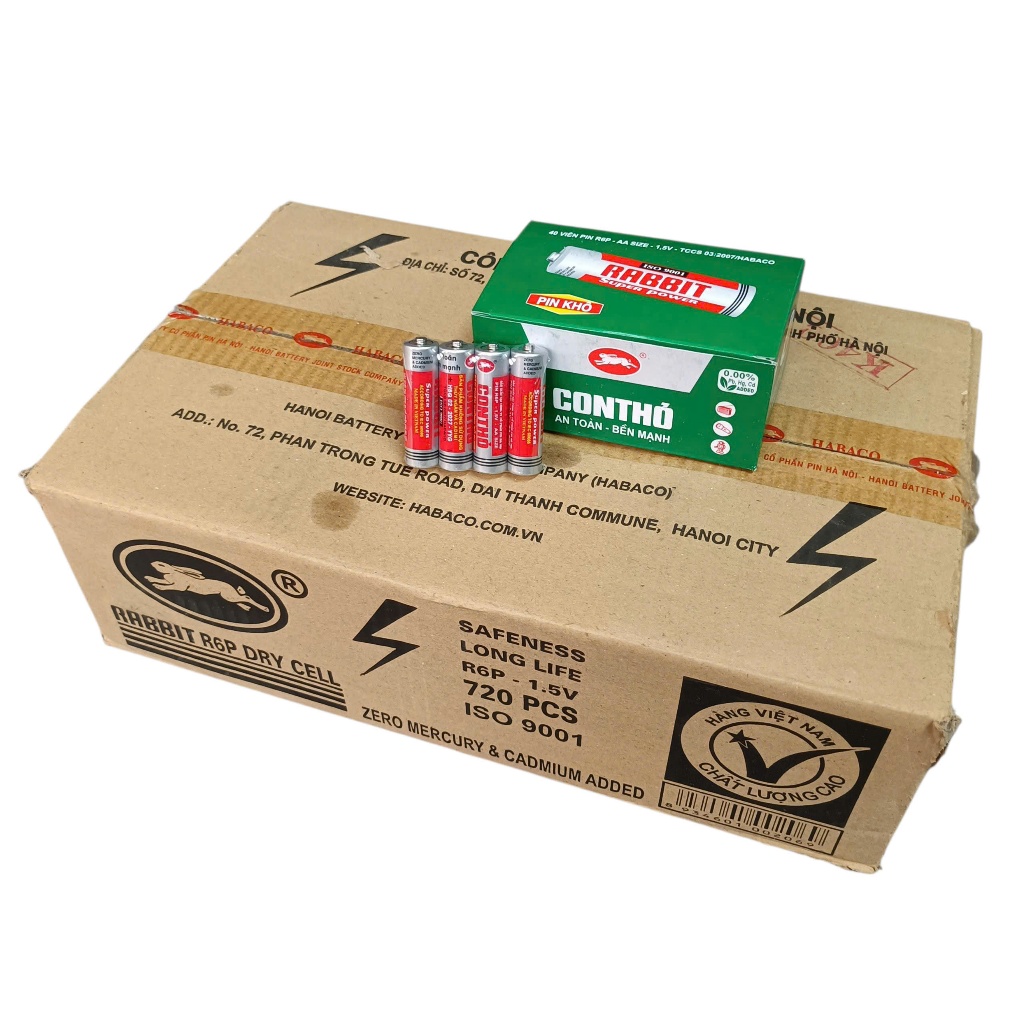 1 thùng pin CON THỎ AA (18 hộp pin AA, mỗi hộp 40 viên)