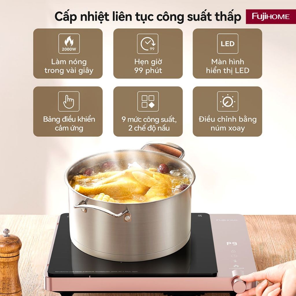 Bếp từ đơn FUJIHOME IC1207P Nhập khẩu 9 mức nhiệt 1900W, điều khiển cảm ứng- núm vặn, hẹn giờ tự động ngắt thông minh | BigBuy360 - bigbuy360.vn
