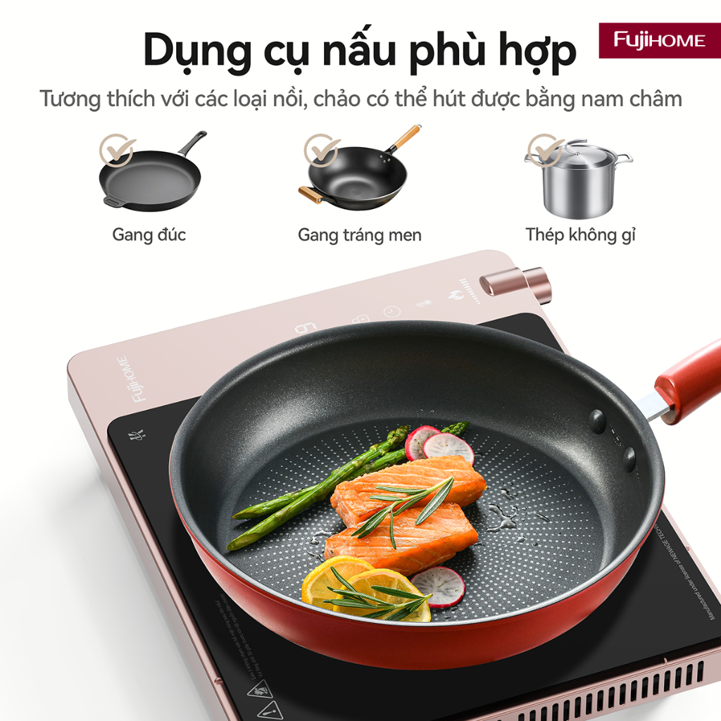 Bếp từ đơn FUJIHOME IC1207P Nhập khẩu 9 mức nhiệt 1900W, điều khiển cảm ứng- núm vặn, hẹn giờ tự động ngắt thông minh | BigBuy360 - bigbuy360.vn