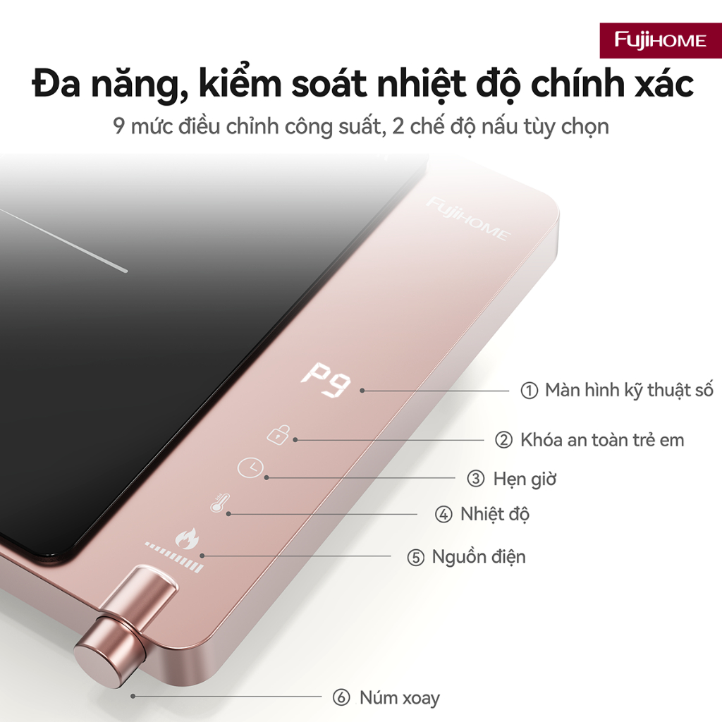 Bếp từ đơn FUJIHOME IC1207P Nhập khẩu 9 mức nhiệt 1900W, điều khiển cảm ứng- núm vặn, hẹn giờ tự động ngắt thông minh | BigBuy360 - bigbuy360.vn