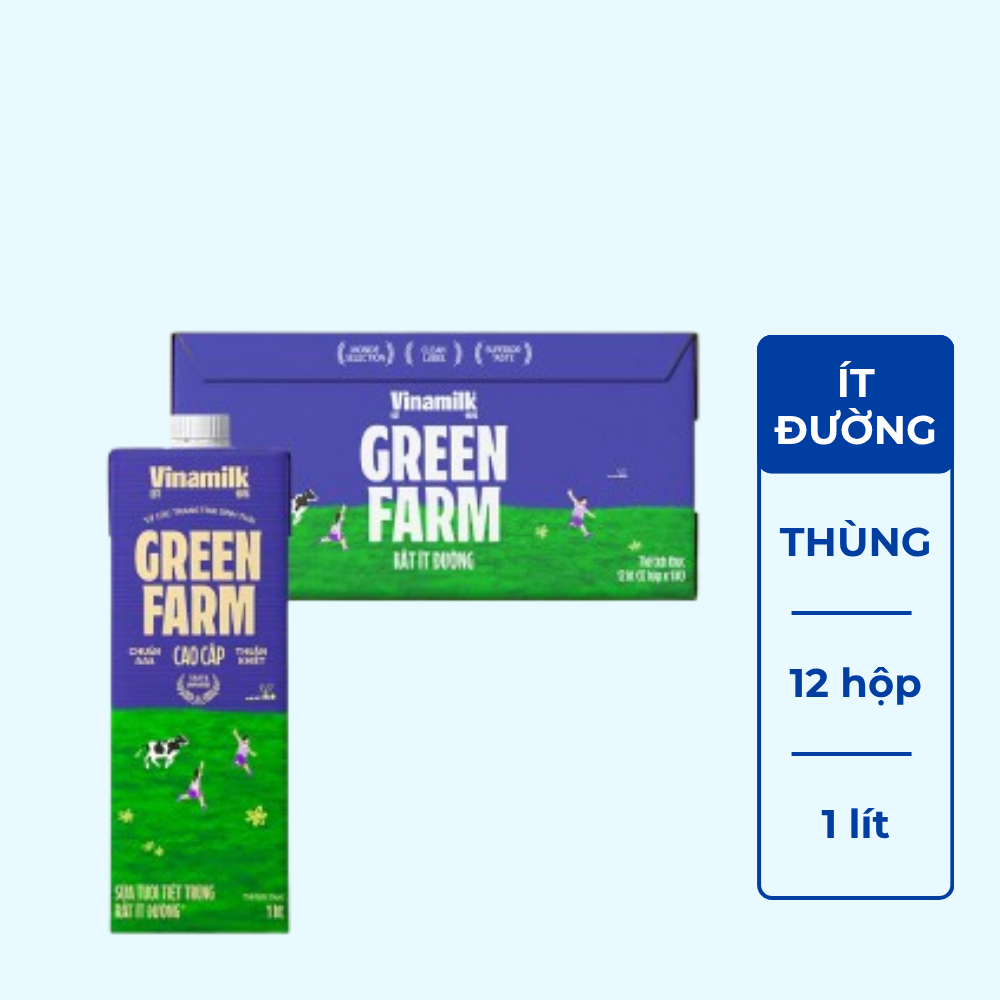 Thùng 12 Hộp Sữa tươi Vinamilk Green Farm rất ít đường 1L