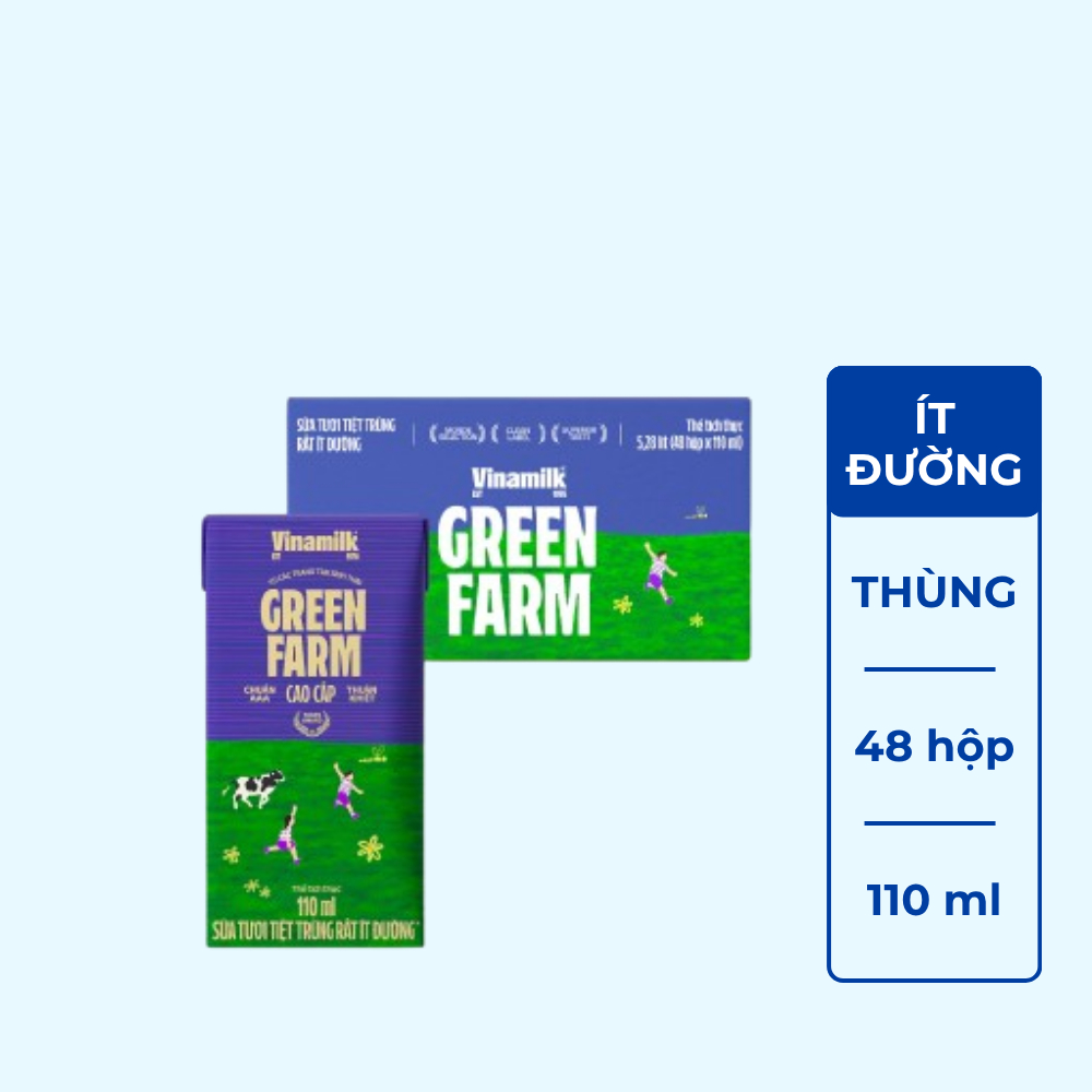 Thùng 48 hộp Tươi Tiệt Trùng Vinamilk Green Farm rất ít đường 110ml