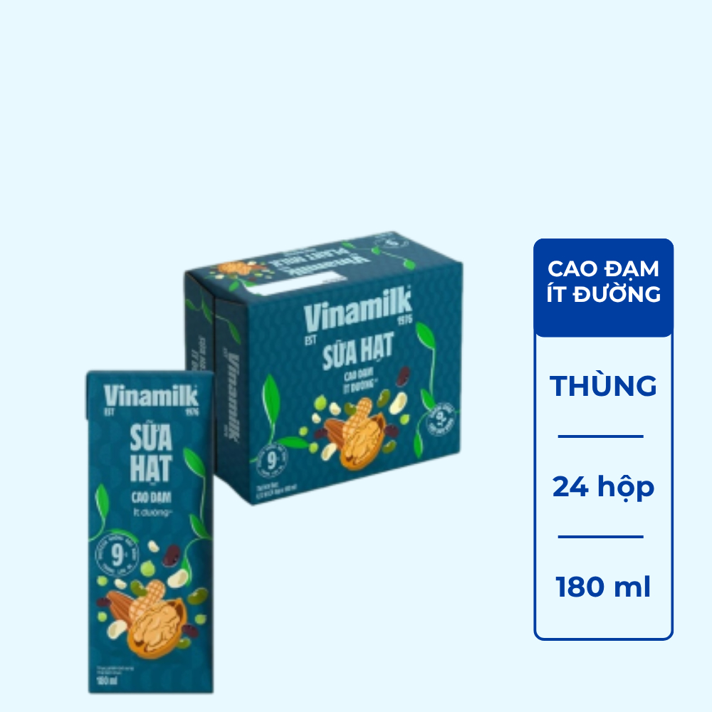 Thùng 24 hộp sữa hạt cao đạm Vinamilk ít đường 180ml