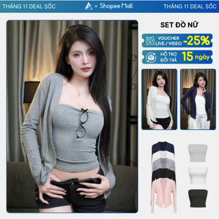 Set Đồ Nữ Thu Đông Azila Áo Khoác Cardigan và Áo Ống Quây Phong Cách Hàn Quốc