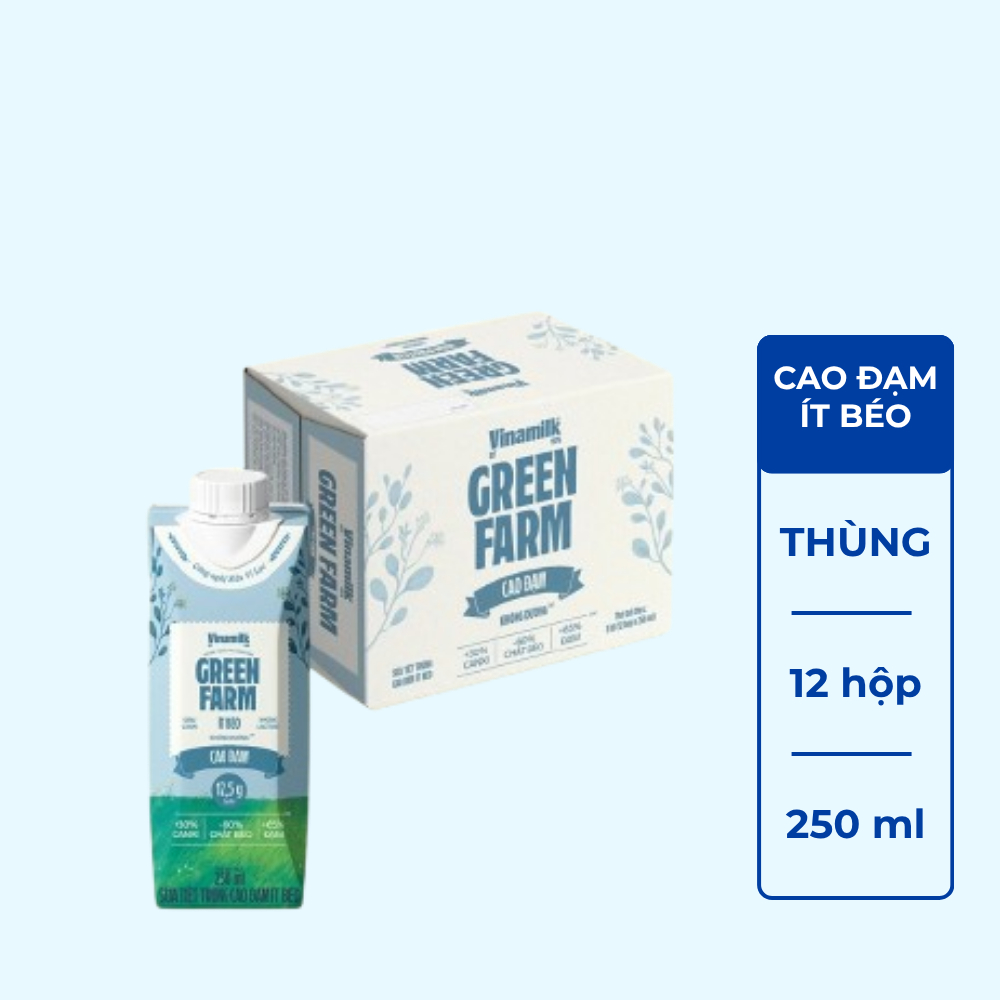 Thùng 12 hộp Sữa tươi Vinamilk Green Farm cao đạm ít béo 250ml