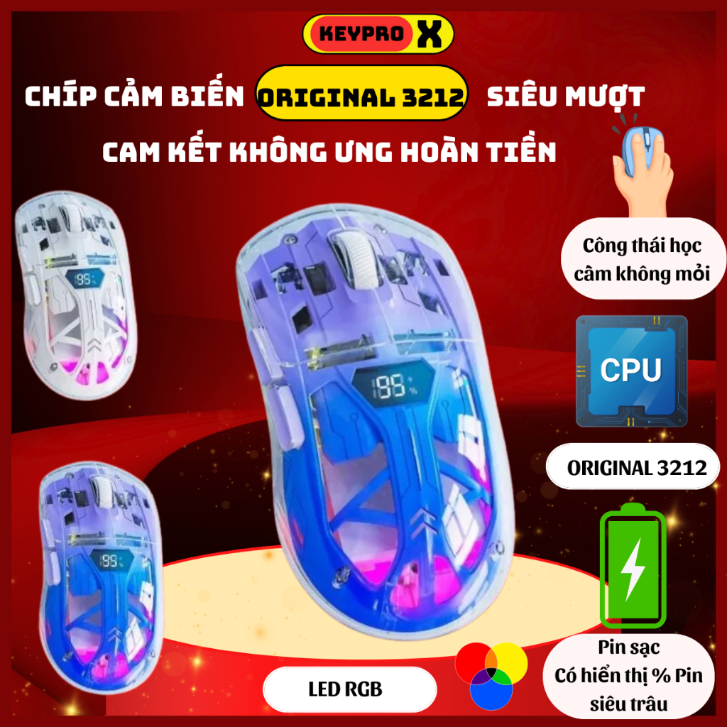 Chuột Không Dây Bluetooth Free Wolf A2 LED RGB 2 Mode Chip Original 3212 Siêu Mượt chiến mọi tựa Game