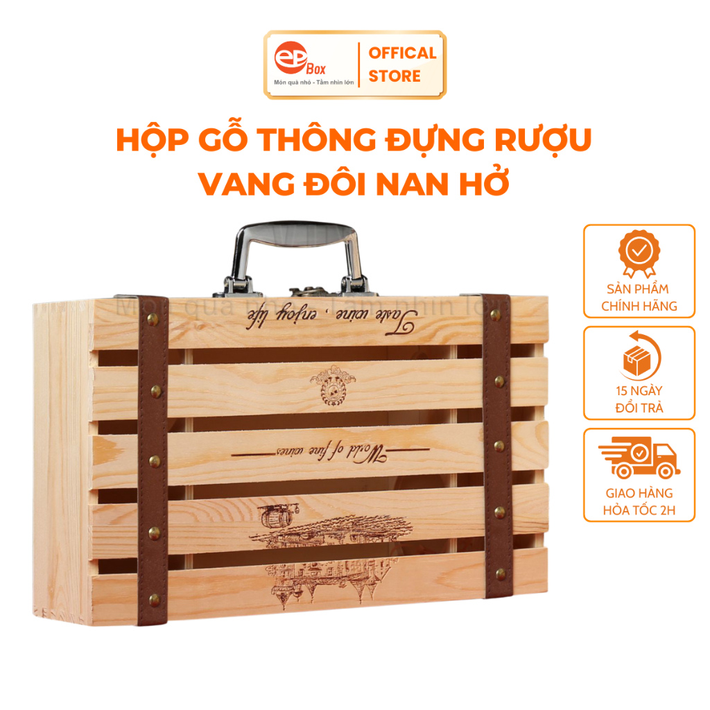Hộp Đựng Rượu Vang Đôi Gỗ Thông Epvina Box Nan Hở 2 Ngăn HO17-067-I01