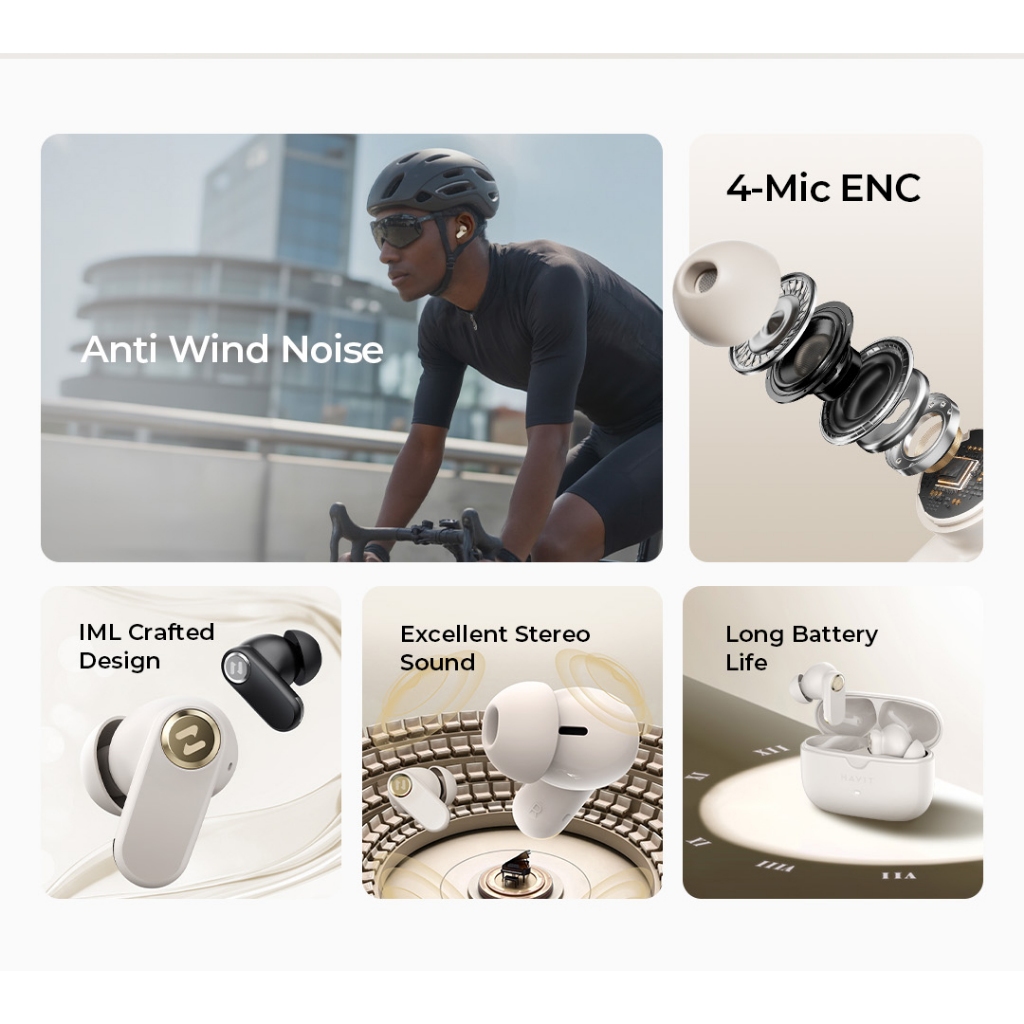 Tai Nghe Không Dây Havit TW992 ANC 4Mic ENC Khử Ồn Gió Bluetooth 5.4 | BigBuy360 - bigbuy360.vn