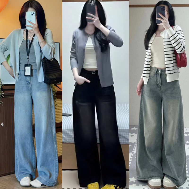 Quần Jeans Ống Suông Rộng Đứng MIAA Cạp Cao Màu RETRO , Quần Bò Ống Rộng Chất Jean Mềm Form Unisex